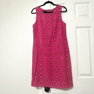 Nine West Fuchsia Pink Lace Overlay Sleeveless Straight‎ Dress sz 12 Coquette